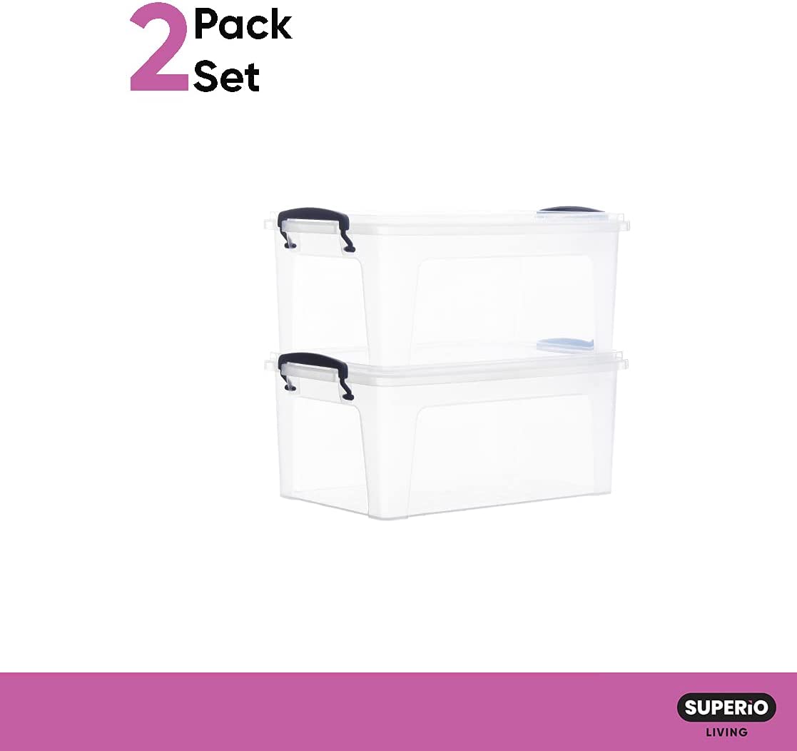 Superio Clear Plastic Storage Bins with Lids, 3 Quart (2 Pack) Stackable  Storage Container with Latches and Handles 