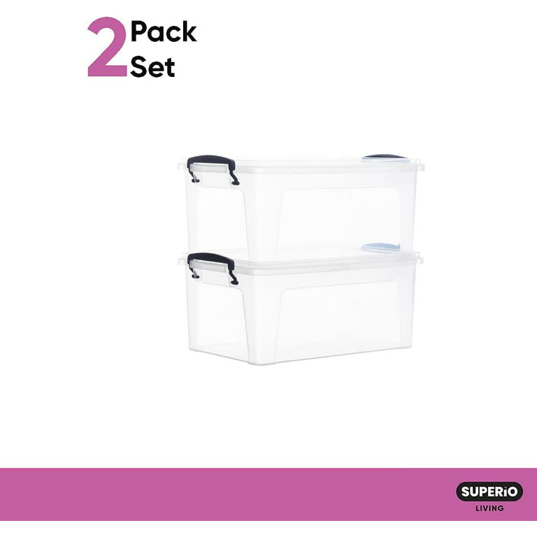 Superio Clear Plastic Storage Bins with Lids, 2 Quart (2 Pack), Stackable  Storage Container with Latches and Handles 