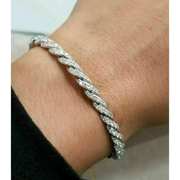 5Ct Round Cut Simulated Diamond Women's Cuff Bangle Bracelet 925 Sterling Silver