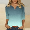 thumbnail image 2 of Htigea Womens Notch V Neck Tshirts Dressy 3/4 Sleeve Tunic Tops Trendy Gradient Color Pullover Tee Comfy Summer Fall Blouse Light Blue,M, 2 of 5