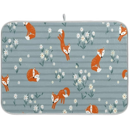 

SKYSONIC Lovely Doodle Fox Dish Drying Mat Absorbent Microfiber Dishes Drainer Mats for Kitchen Counter Large Size Dish Drying Pad 18x24