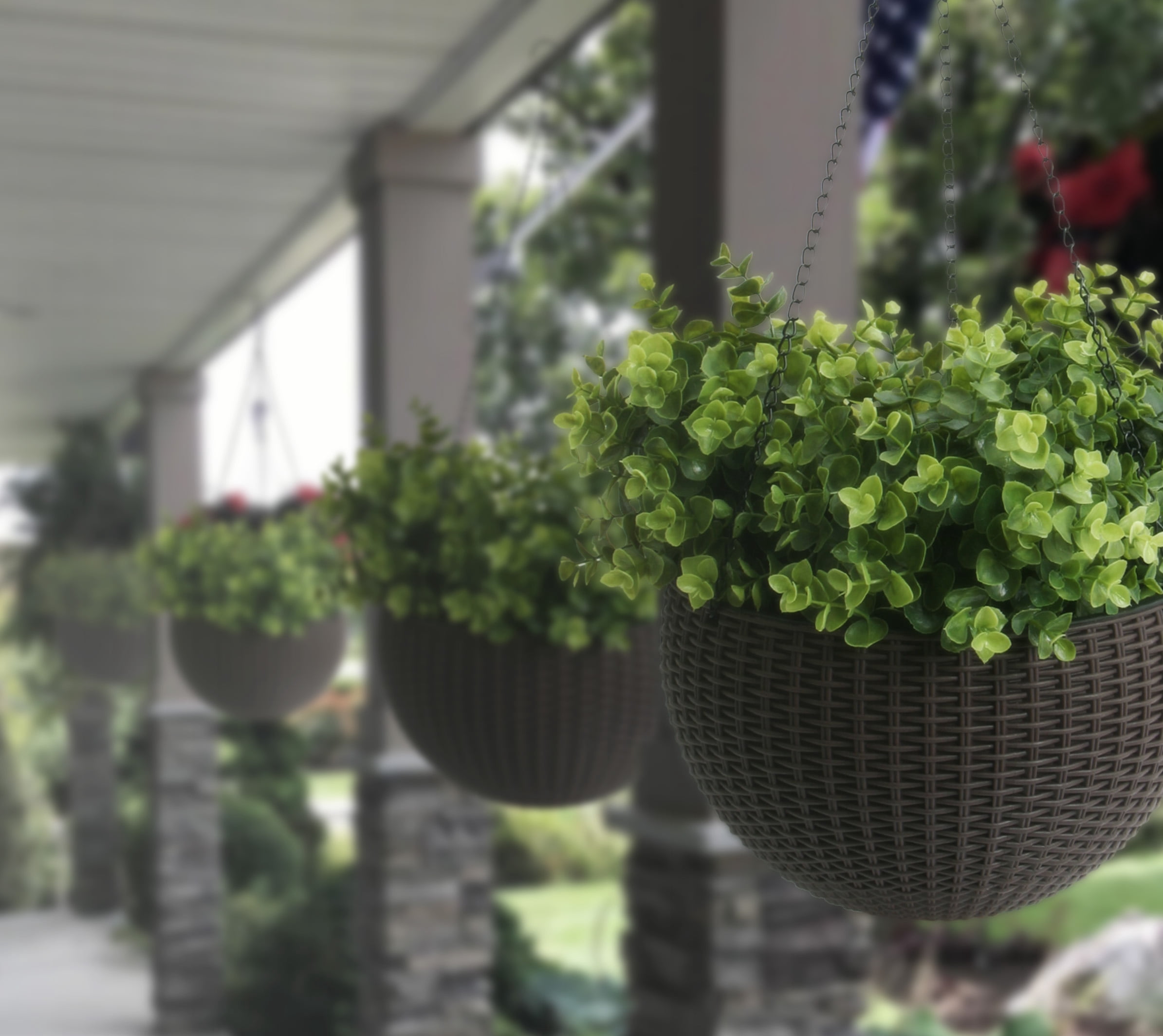 Algreen Modena Wicker Self-Watering Hanging Basket Planter, Mocha, 2-Pack