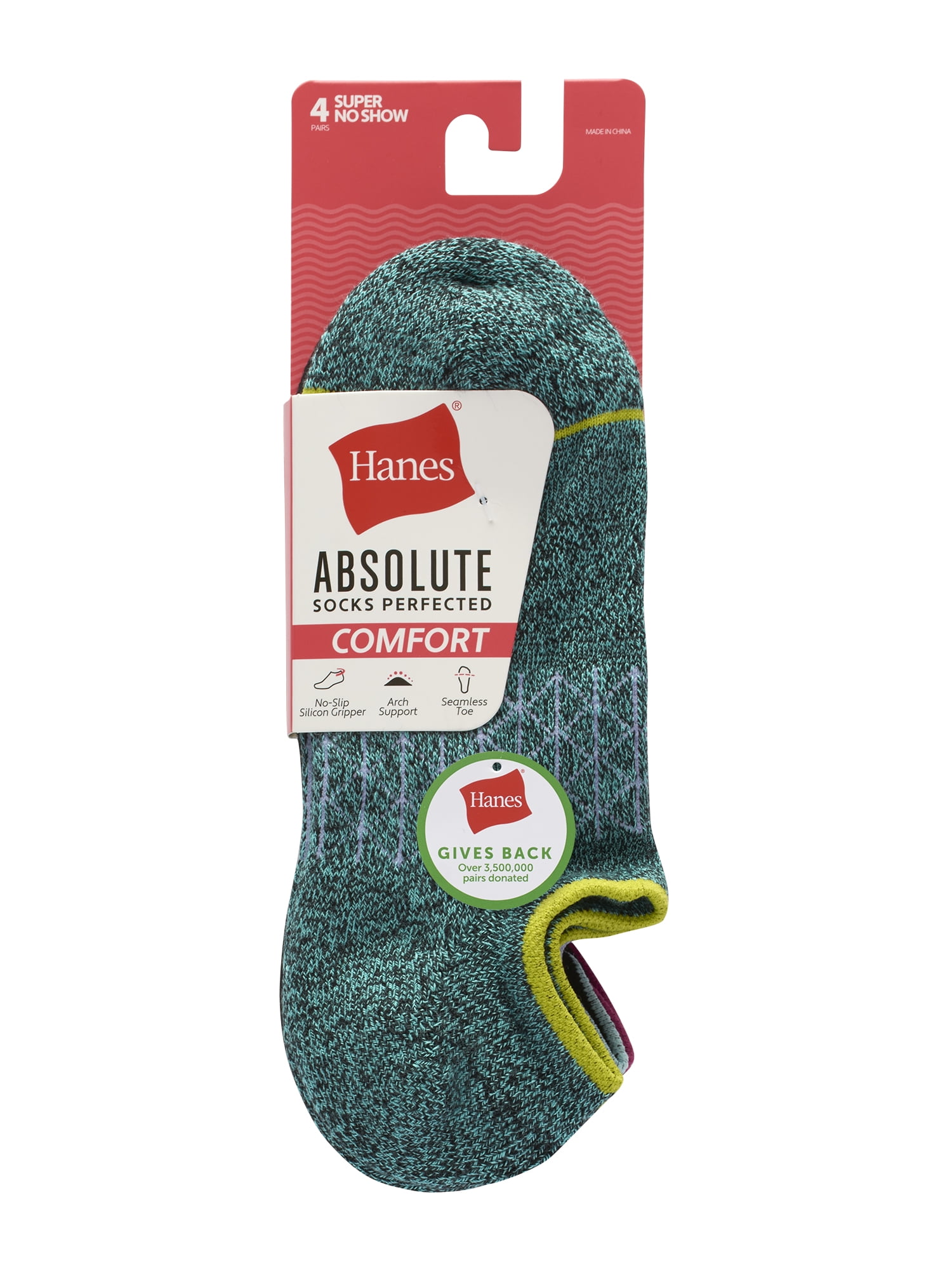 Hanes Women's Super No Show Socks with Gripper, Absolute Comfort, 4-Pack, Size 5-9