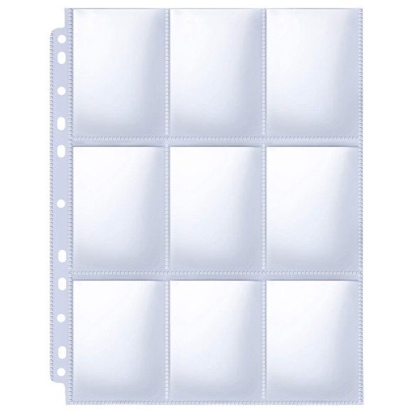 Fundas para páginas de álbum para cartas coleccionables HERKKA, 9 bolsillos, paquete de 100, 11 perforaciones