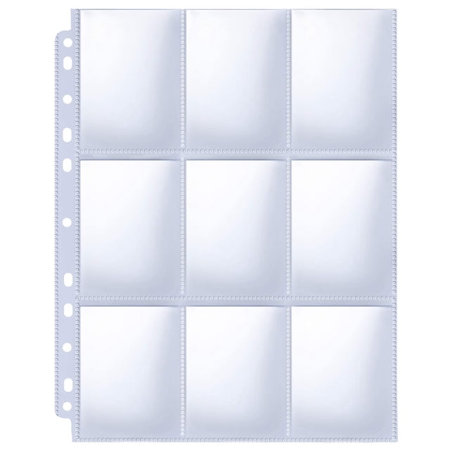 Fundas para páginas de álbum para cartas coleccionables HERKKA, 9 bolsillos, paquete de 100, 11 perforaciones