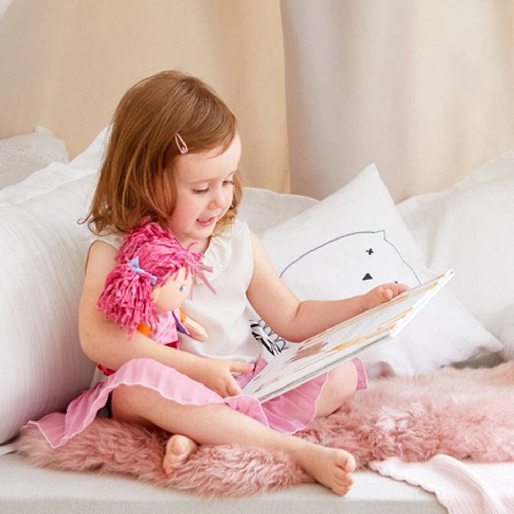 HABA Lilli-Lou 12" Soft Doll with Pink Hair in Pigtails, Blue Eyes & Embroidered Face, Machine Washable Baby Doll for Ages 18 Months+