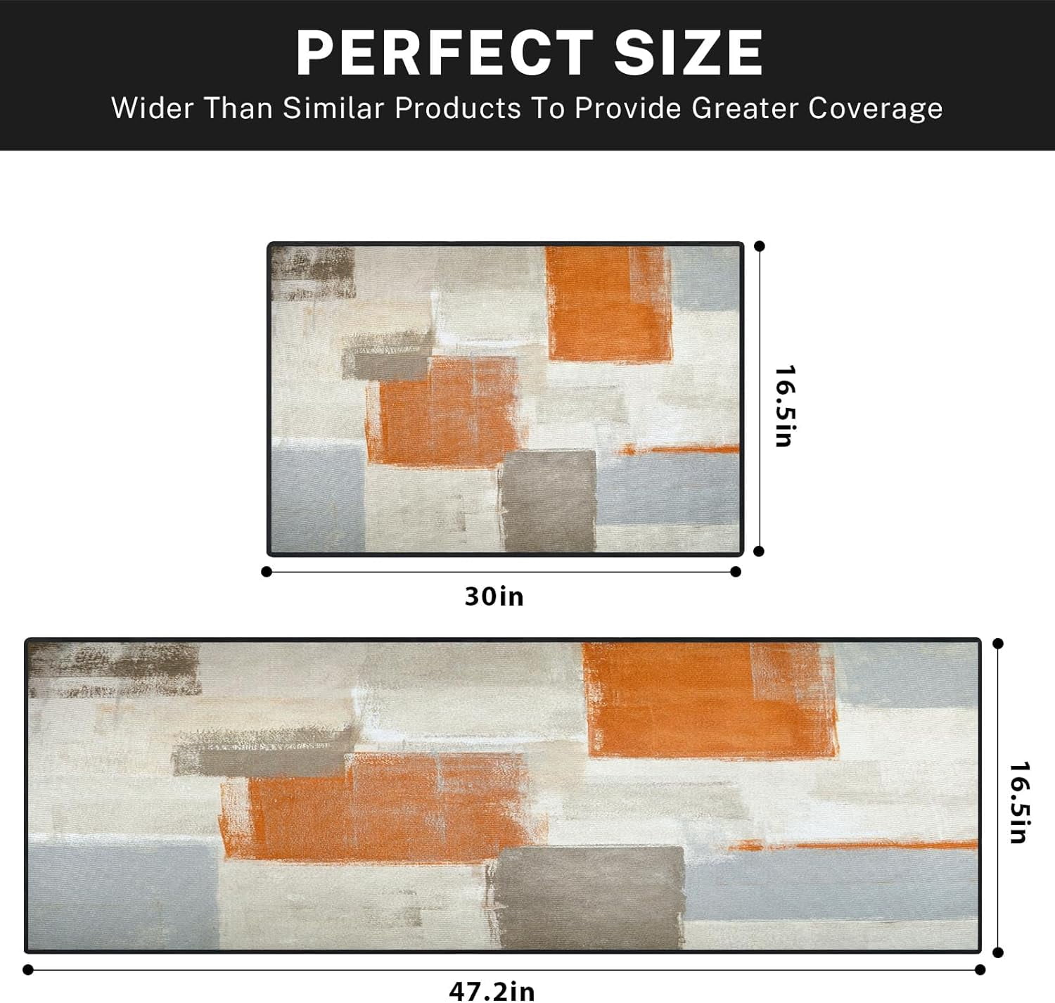Orange Abstract Kitchen Rugs and Mats Non Skid Washable Set of 2, Beige Contemporary Painting Art Kitchen Mats for Floor, Modern Kitchen Runner Rug Brown Grey Kitchen Decor