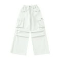 thumbnail image 4 of GXWEA Hiking Pants Kids Girls Sweatpants Girls High Waisted Pants Kids Wide Leg Pants Casual Trousers With Pockets 12-13 Years White, 4 of 6