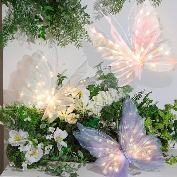 VIHOSE 3 Pcs 19.7'' Butterfly LED Lights Bulk Pink Giant Butterfly Decoration Large Light up Decorative LED Lamps for Wedding Spring Easter Outdoor Photography Props Birthday Holiday Decor
