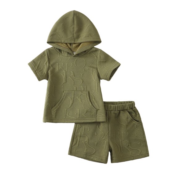 Kucnuzki 5 Years Little Boys Summer Outfit Sets 6 Years Little Boys Casual Clothes Short Sleeves Hooded Top Solid Color Shorts Sets 2pcs Green