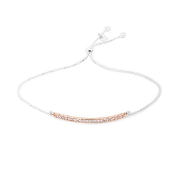 Vanbelle Sterling Silver Jewelry Bar Adjustable Bolo Bracelet with Cubic Zirconia Stones and Rose Gold & Silver Plated for Women and Girls