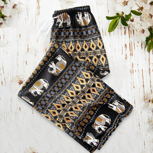 Pantalones Harem Mujer Pantalones Boho de Cintura Alta para Mujer Pantalones Hippie de Pierna Ancha Ligeros Ropa Informal para Damas Salón Festival Ho Naranja perfecl