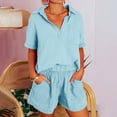 thumbnail image 2 of Yuzhih Women's Two Piece Outfits 2024 Summer V Neck Short Sleeve Shirts and Shorts Lounge Sets with Pockets, 2 of 7