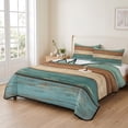 thumbnail image 2 of Queen Quilt Set 90''x96'', Farmhouse Teal Brown Lightweight Summer Bedspread Coverlet Set with 2 Pillow Shams, Vintage Retro Wooden Breathable All Season Quilt Bedding for Bedroom/Guest Room, 2 of 9