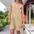 thumbnail image 4 of Monos De Tirantes Romper Jumpsuits Lino Loose Summer Rompers Mujeres Viajes Compras (Camel XXL) Ygjytge para Mujer Camello T XL, 4 of 6