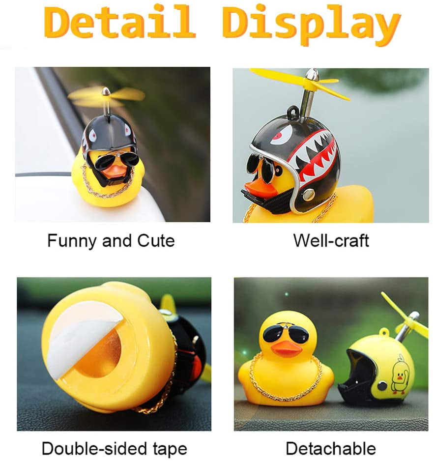 wonuu Rubber Duck Toy Car Ornaments Yellow Duck Car Dashboard Decorations Cool Glasses Duck with Propeller Helmet 