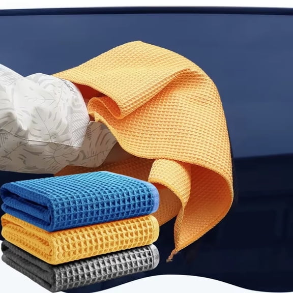 Waffle Bath Towels, Waffle Weave Microfiber Car Cleaning Towels 12 Pack, Ultra Absorbent Lint Free Drying Cloths, Scratch Free Auto Detailing Rags for Cars Kitchen Blue, 15x15 inch