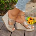 thumbnail image 2 of Bmisegm Ladies Summer Rhinestone Bright Leather Thick Bottom Large Size Slope Heel Sandals Slippers Womens Sandals Summer Rose Gold 8, 2 of 9