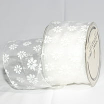 The Ribbon People Sheer White Retro Daisies Wired Craft Ribbon 2.5" x 27 Yards