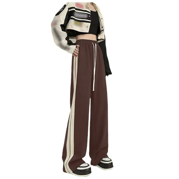 WEAIXIMIUNG Track Pants Women Fashion Side Striped Pants Brown Sweatpants Straight Leg Sports Casual Pants
