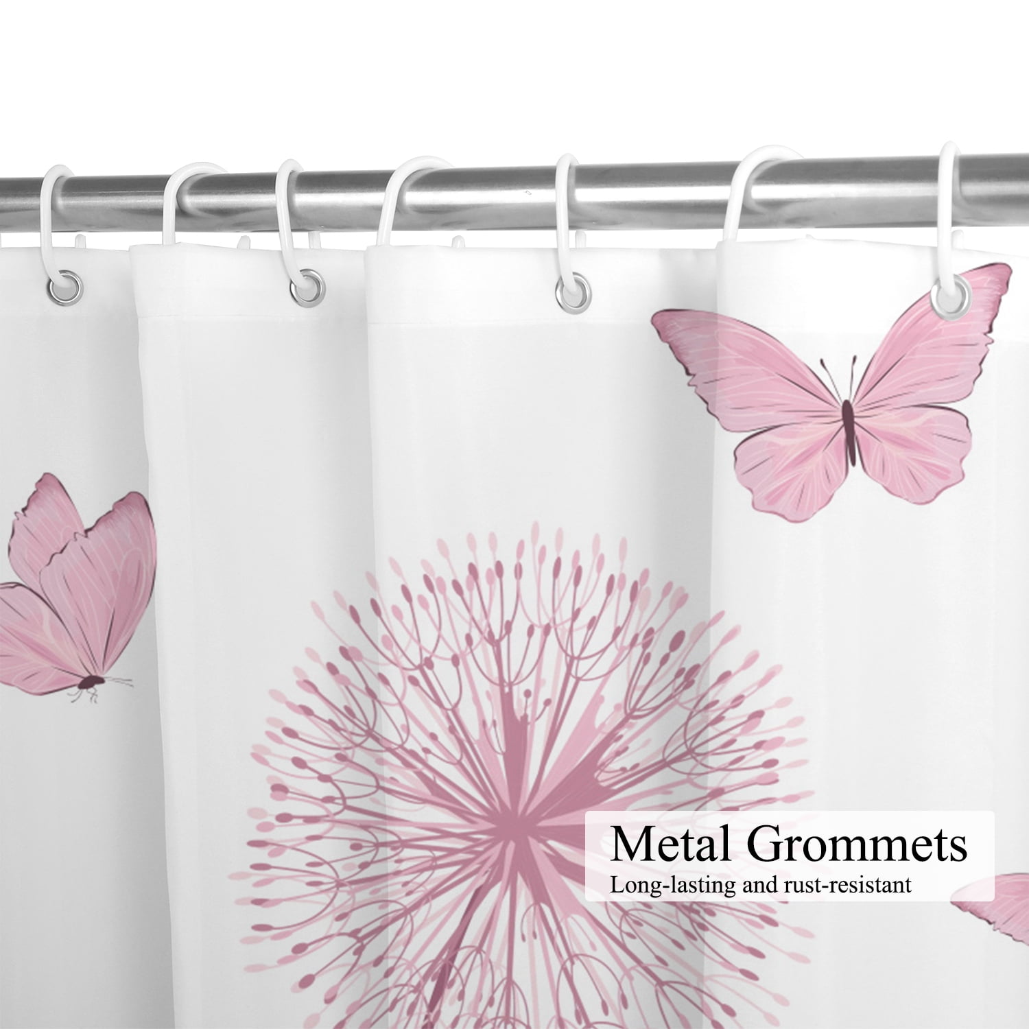 Farmhouse Rustic Shower Curtain ,Pretty Butterfly Dandelion Bathroom Decor Curtain，72x72inch