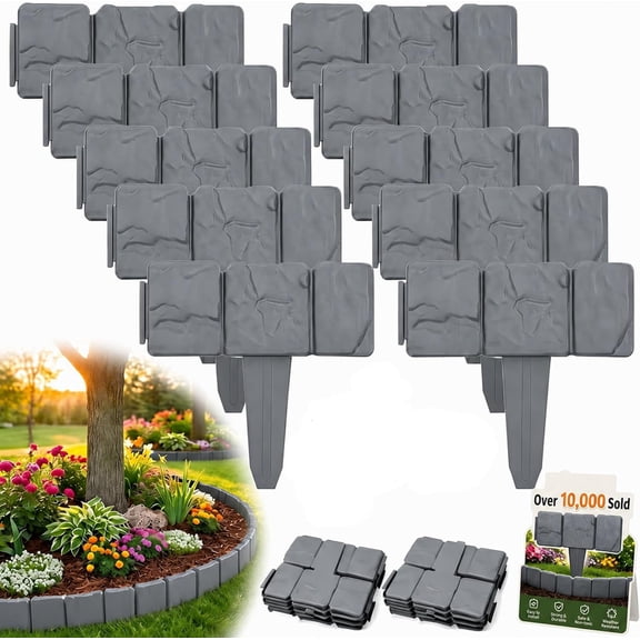 Garden Edging Border Imitation Stone Cobbled Effect Plastic Interlocking Decorative Panels Grey 20 Pack