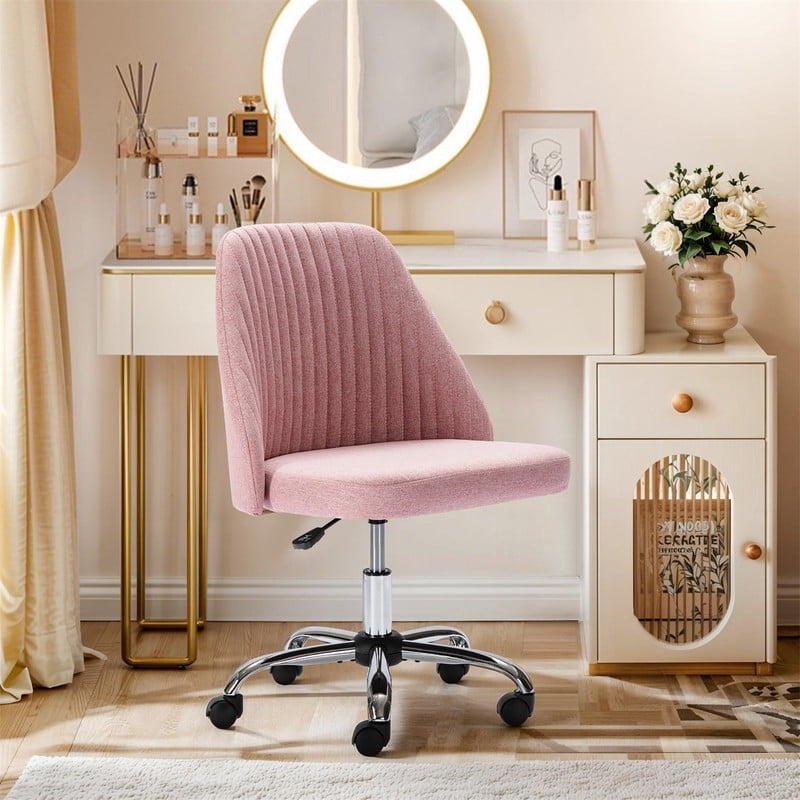 TINKLE WELL Modern Office Desk Chair, Rolling Vanity Swivel Task Chair with Wheels, Stylish Comfortable Armless Backrest for Home, Bedroom, Office, Study, Pink
