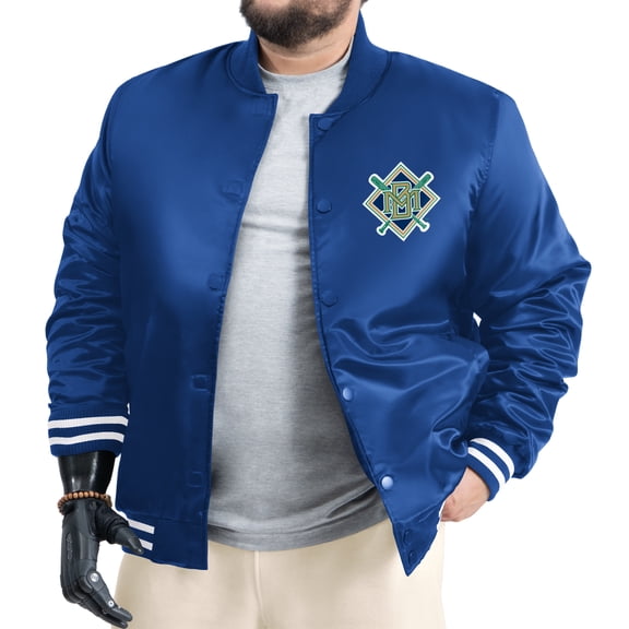 Men's G-III Sports by Carl Banks Royal Milwaukee Brewers Cooperstown Adaptive Satin Full-Snap Varsity Jacket