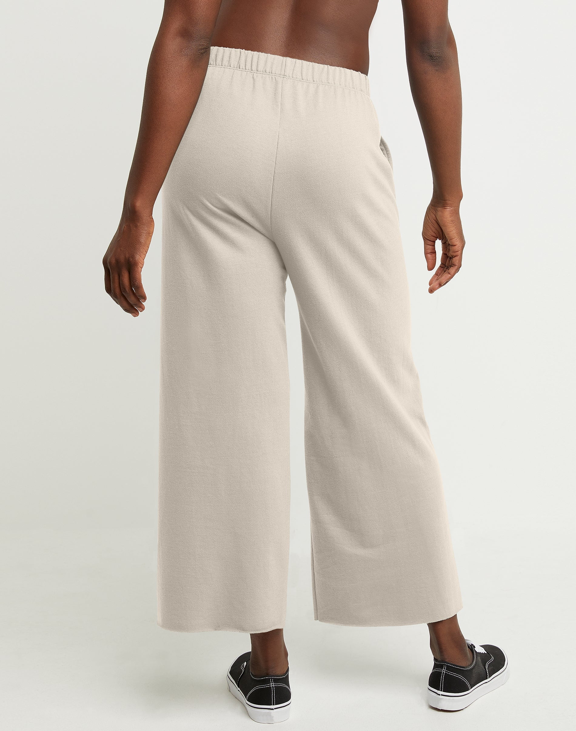 Hanes Women's Tri-Blend French Terry Wide Leg Cropped Pants, Black
