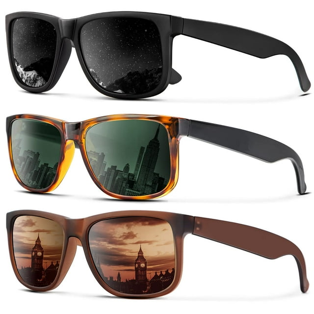 Gafas de sol KALIYADI Polarized UV400 Classic Matte Black, paquete de 3