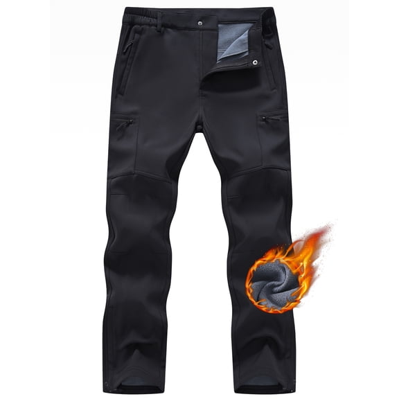 QPNGRP Men's Snow Ski Pants Water Resistance Fleece Lined Cargo Pants Softshell for Winter Outdoor with Zippered Bottom Legs