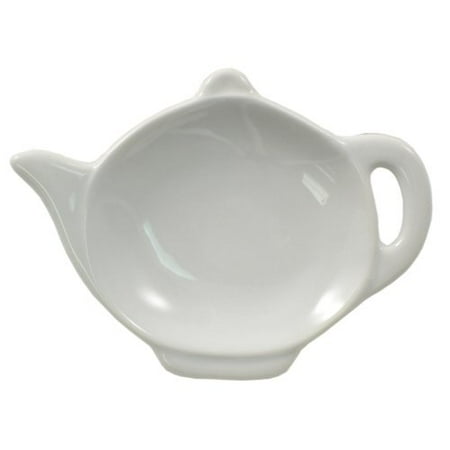 - White Porcelain Teapot Shaped Tea Bag Holder Caddy - 3 1/2 x 4 3/4 0, Teabag holder measures 3 1/2