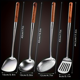 thumbnail image 5 of Juego de 4 utensilios para wok de acero inoxidable de alta calidad SHAOSZC con mangos de madera extra largos de 17", espumadera, cucharón y volteador, juego de cubiertos esencial para wok para, 5 of 7