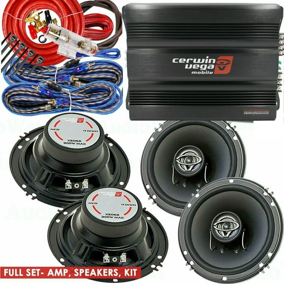 Cerwin Vega CVP1600.4D 1600W Amp   4x XED62 6.5" 600W Speakers   4-CH Amp Kit