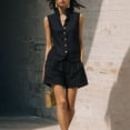 thumbnail image 2 of Women's 2 Piece Outfit Sleeveless Button Down Vest Top and High Waist Shorts Set, Textured Wrinkle Fabric Casual Matching Set, Loose Fit Summer Lounge Wear Black L, 2 of 6
