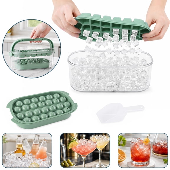 Aovky Ice Cube Tray with Lid and Bin, 2 Pack Ice Trays for Freezer with Storage Container, Scoop & Carry Handle, 54 Grid Easy Release Ice Cube Mold, Stackable Ice Maker for Coffee, Cocktail & Drinks