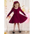 thumbnail image 6 of Valcatch Toddler Girl Velvet Long Sleeve Swing Dress with Hairband Christmas Outfit for 2-7 Years (Spring/Fall/Winter), 6 of 10