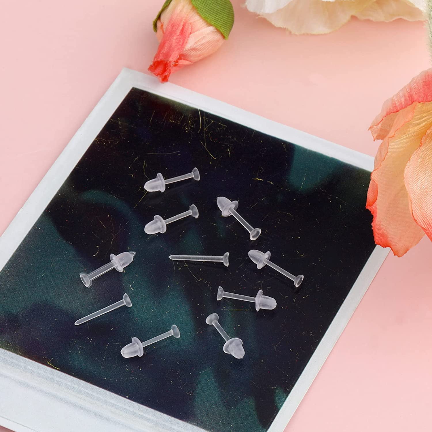 100 Pairs Plastic Transparent Earrings Invisible Earring Retainers Earrings Protectors Clear Plastic Post for School Sports Jewelry Making Women Men Walmart