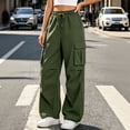 thumbnail image 4 of Hvogkswy Cargo Pants Women Drawstring Elastic Waist Jogger Cargo Pants Loose Straight Lightweight Comfy Hiking Pants with Multi Pockets, 4 of 7