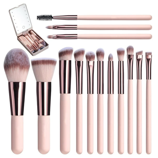 Juego de brochas de maquillaje de viaje con espejo de luz LED, correctores, sombras de ojos, juego de maquillaje, espejo de maquillaje plegable, mini espejos, juego de brochas de maquillaje, kit de br