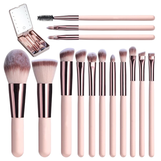Juego de brochas de maquillaje de viaje con espejo de luz LED, correctores, sombras de ojos, juego de maquillaje, espejo de maquillaje plegable, mini espejos, juego de brochas de maquillaje, kit de br