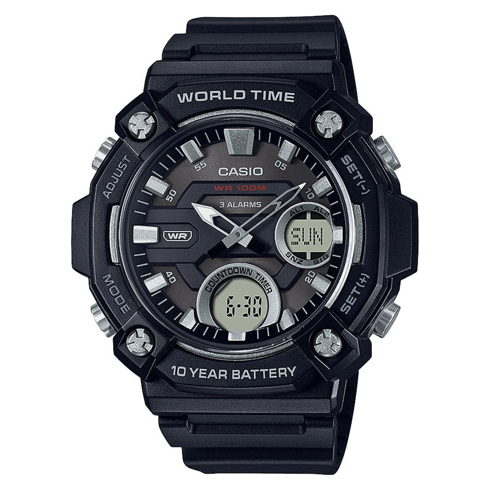 Casio Men's Heavy Duty Analog-Digital World Time Watch AEQ120-1AV