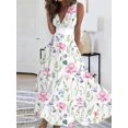 thumbnail image 5 of Vestido largo informal de verano con escote en V, sin mangas, ajustado, sexy, estampado blanco, floral, elegante, para fiestas y vacaciones, 5 of 5