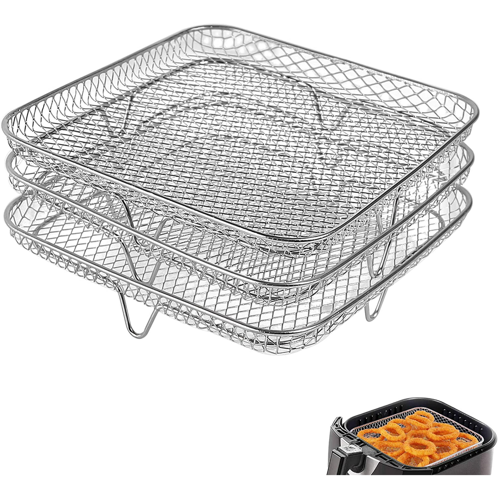 Entesi 8 Inch Air Fryer Rack For Instant Vortex Air Fryer philips Air Fryer square Three Stackable Racks stainless Steel Multi Layer Dehydrator Rack