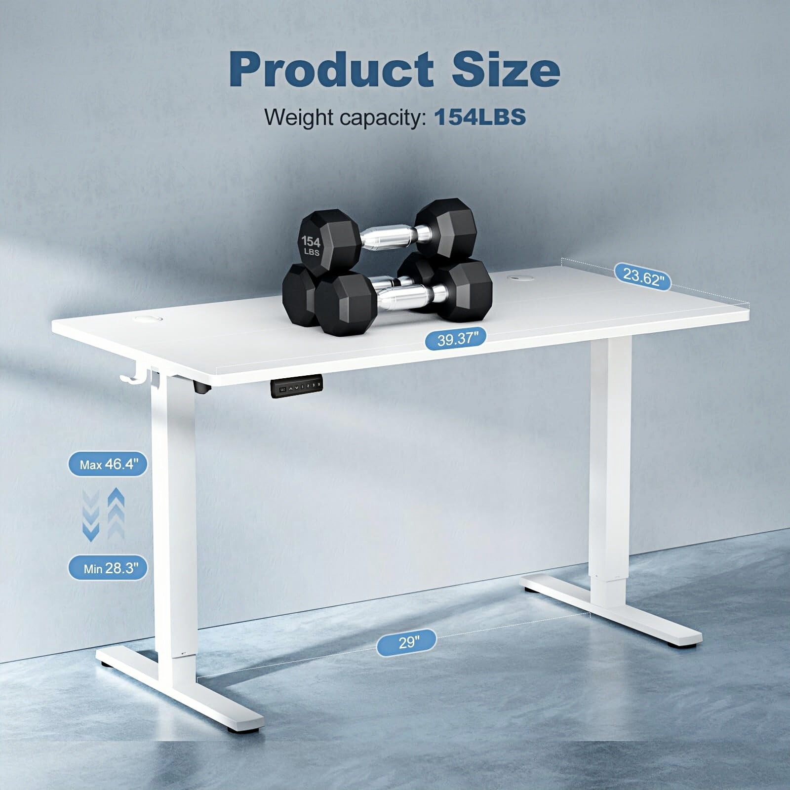 Kelno 40" Electric Standing Desk Height Adjustable Sit-Stand Desk with 3 Memory Presets Splice Desktop, White