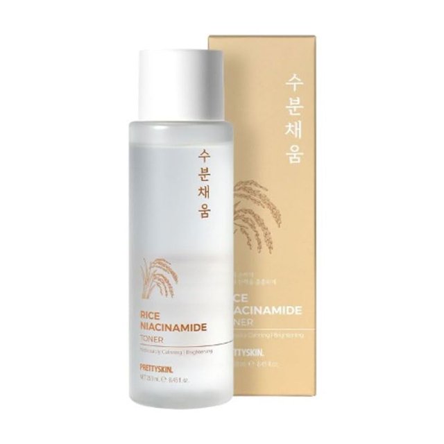 PRETTYSKIN Tónico facial diario con extracto de arroz para pieles sensibles con niacinamida, hidratante, no pegajoso, cuidado del tono y la textura de la piel, equilibrio de humedad, calmante, 8,45 fl