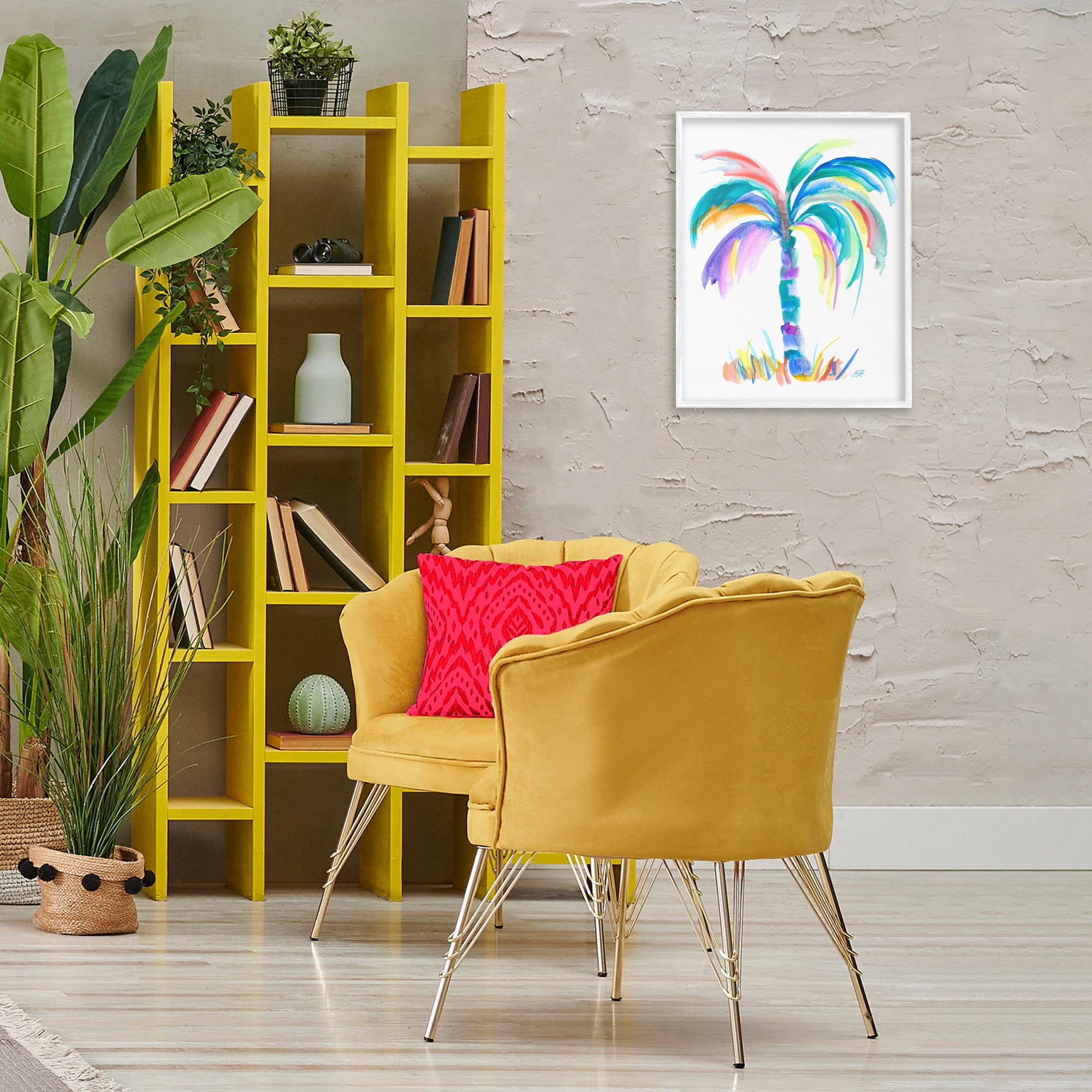 Stupell Industries Brushed Palm Tree Botanical & Floral Painting White Framed Art Print Wall Art, 16 x 20