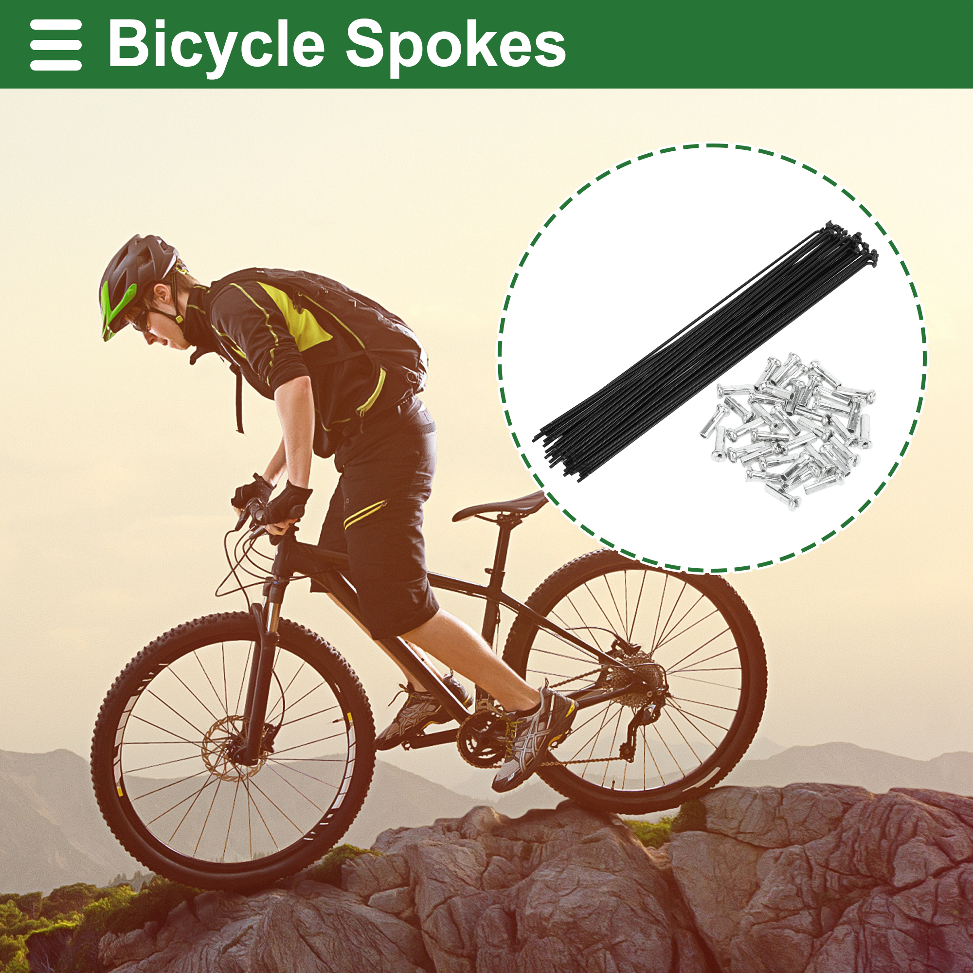 Unique Bargains 36Pcs Universal Bike Wheel Spokes 14G Carbon Steel Black Black 10.03"