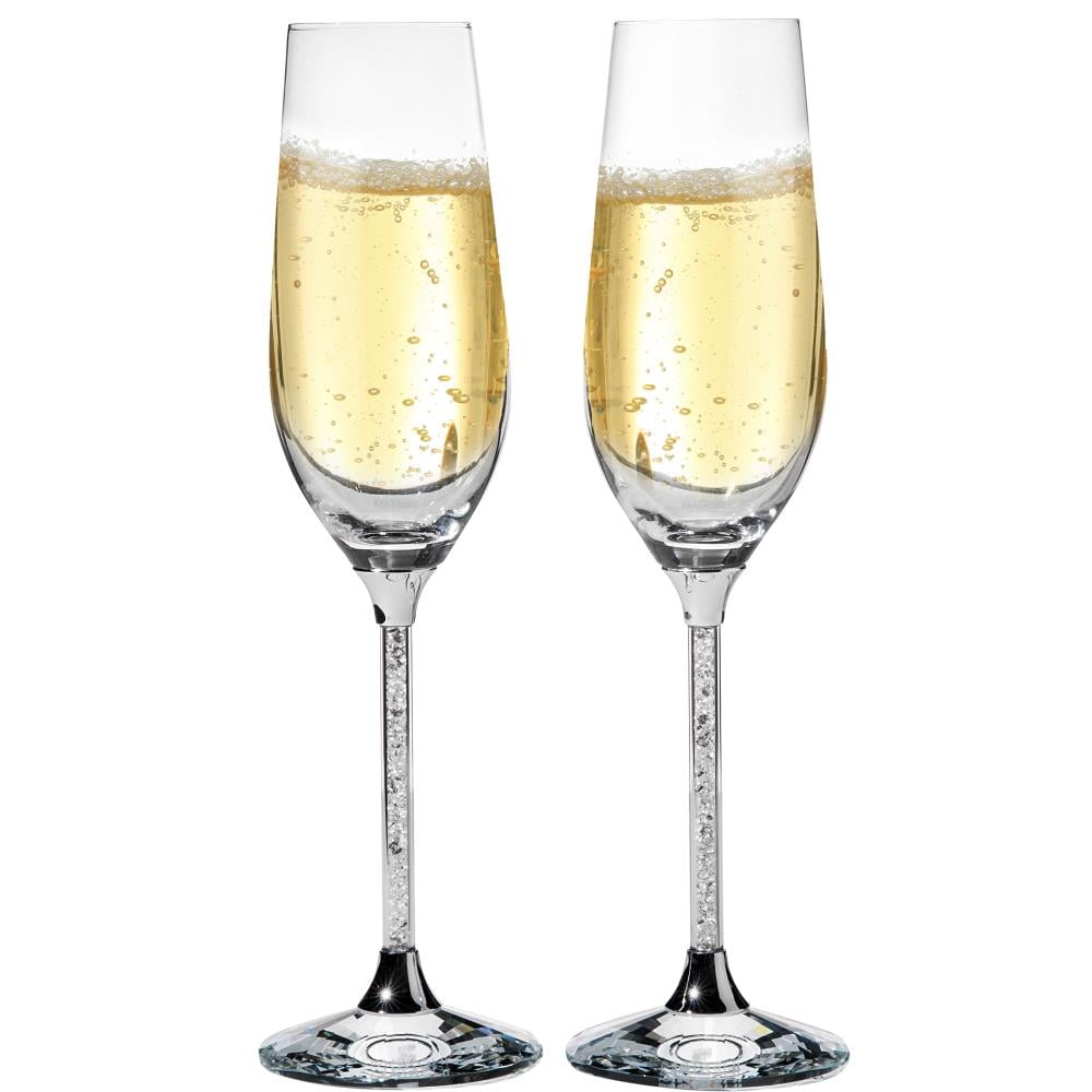 8 oz. Crystal Champagne Glasses Flutes with Elegant Crystal Filled