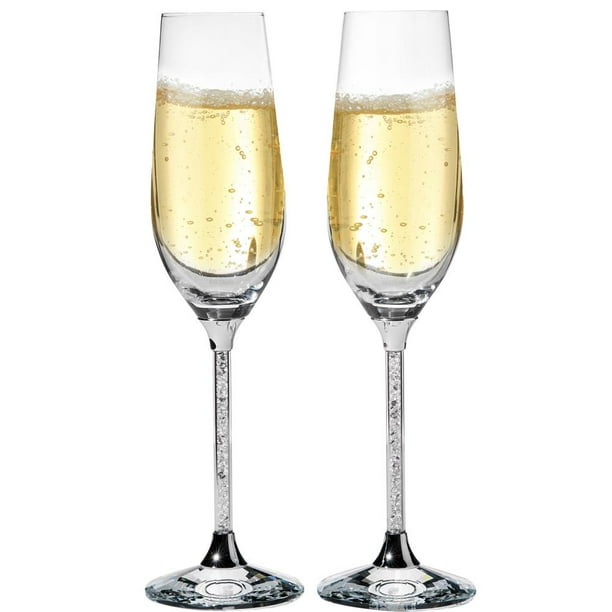 8 oz. Crystal Champagne Glasses Flutes with Elegant Crystal Filled